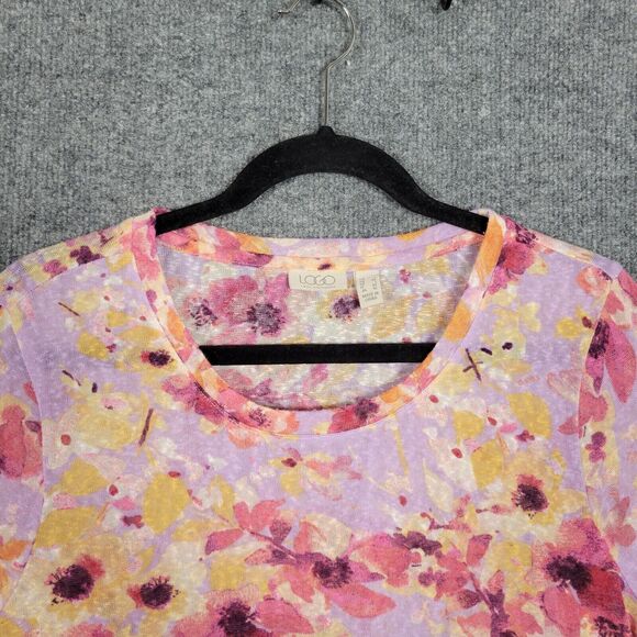 LOGO LORI GOLDSTEIN A500528 Pink Purple Floral Sweaterknit Joplin Top SIZE LARGE - Picture 5 of 14